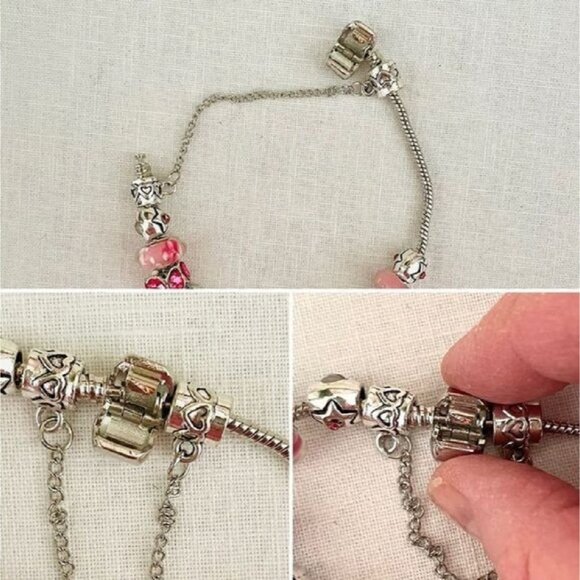 Murano Glass Pink Crystal Charm Bracelet 7.5" with Crystals From Swarovski - Picture 5 of 8